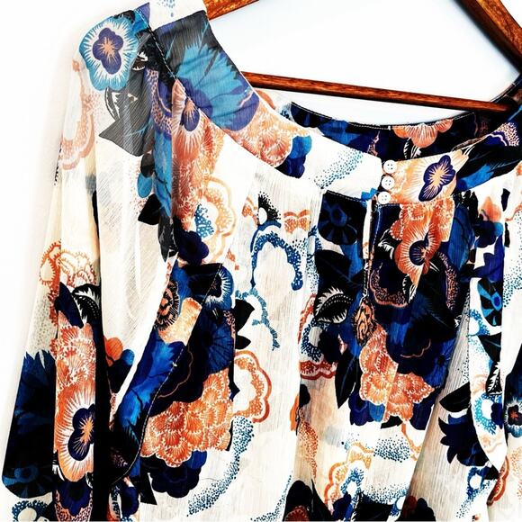 Tramp Floral Sheer Colorful Swing Blouse Size Large EUC - Picture 5 of 16
